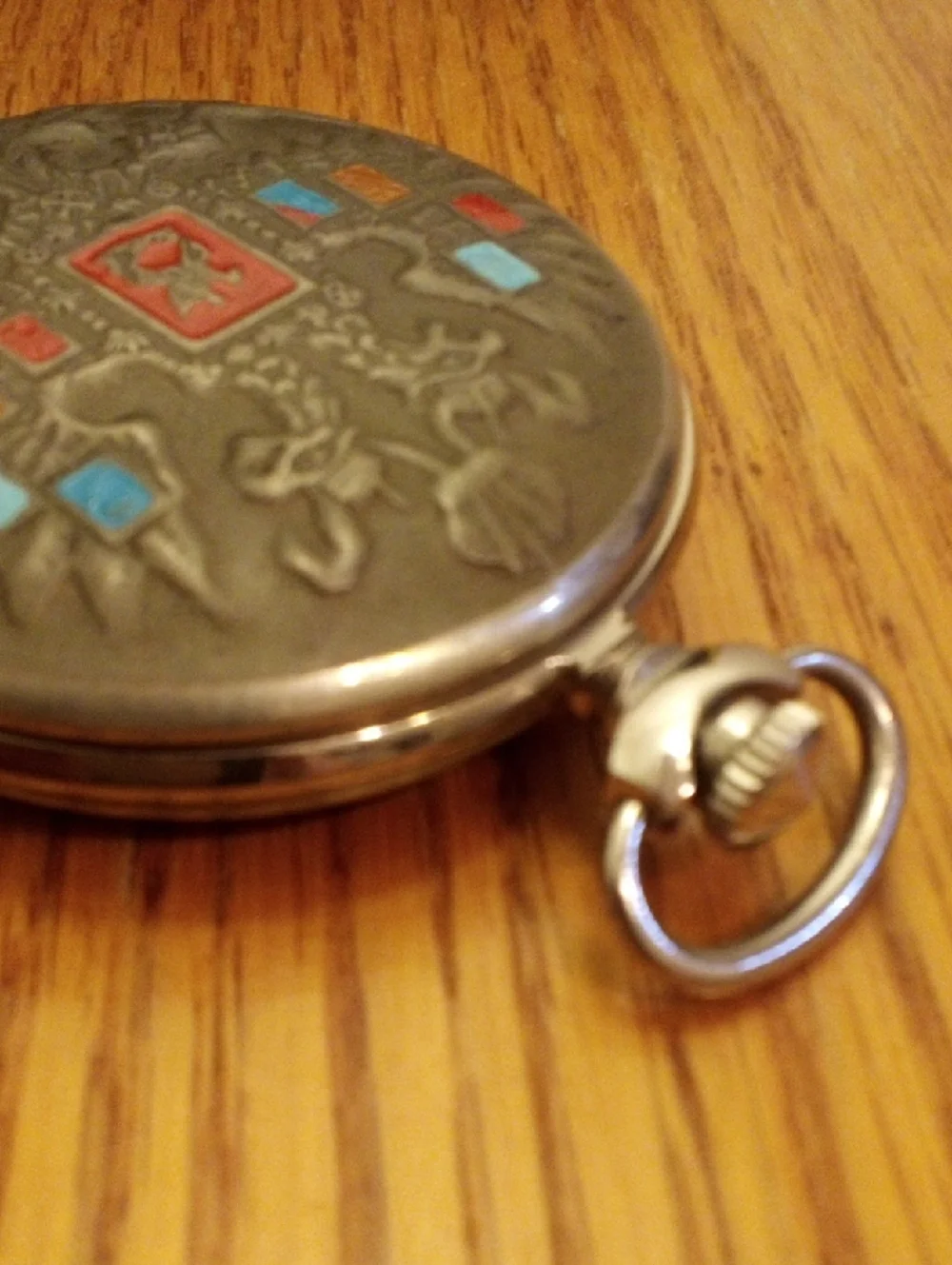 Russian Pocket Watch with Color Inlay - Bronze Tone